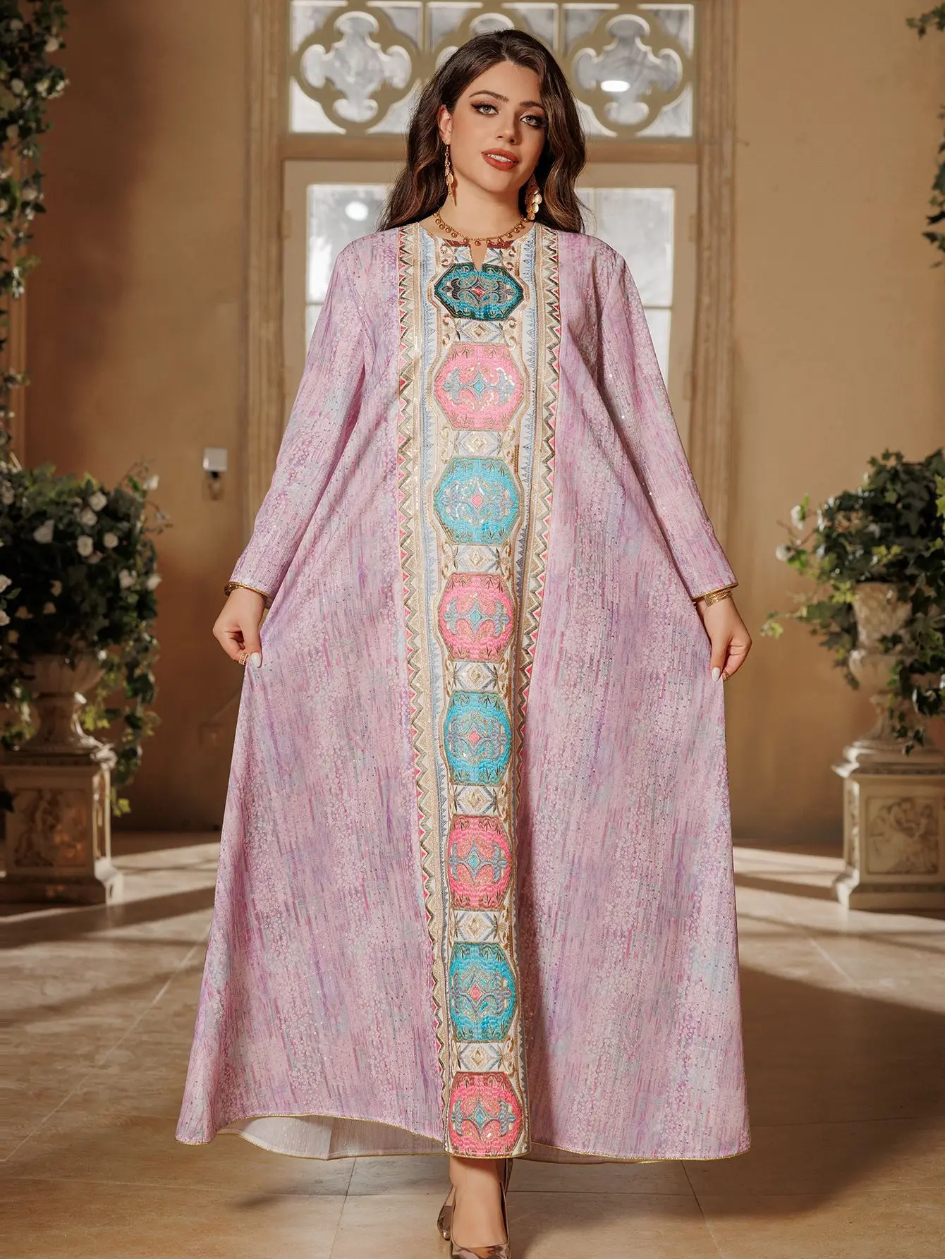 Women's Muslim Middle Eastern Pullover Dress Fashionable Robe Printed Bead Embroidered Embroidered Robe Luxury Evening Dresses