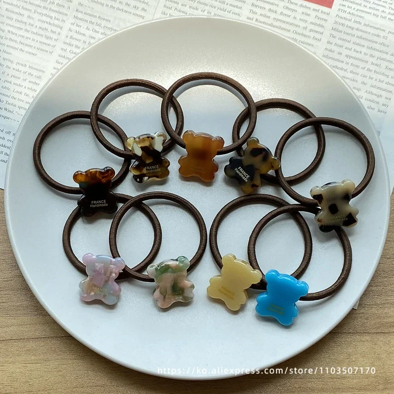 

It's a little bear~South Korea FRANCE cute cartoon tie hair loop hair rope French leopard print high ponytail headrope