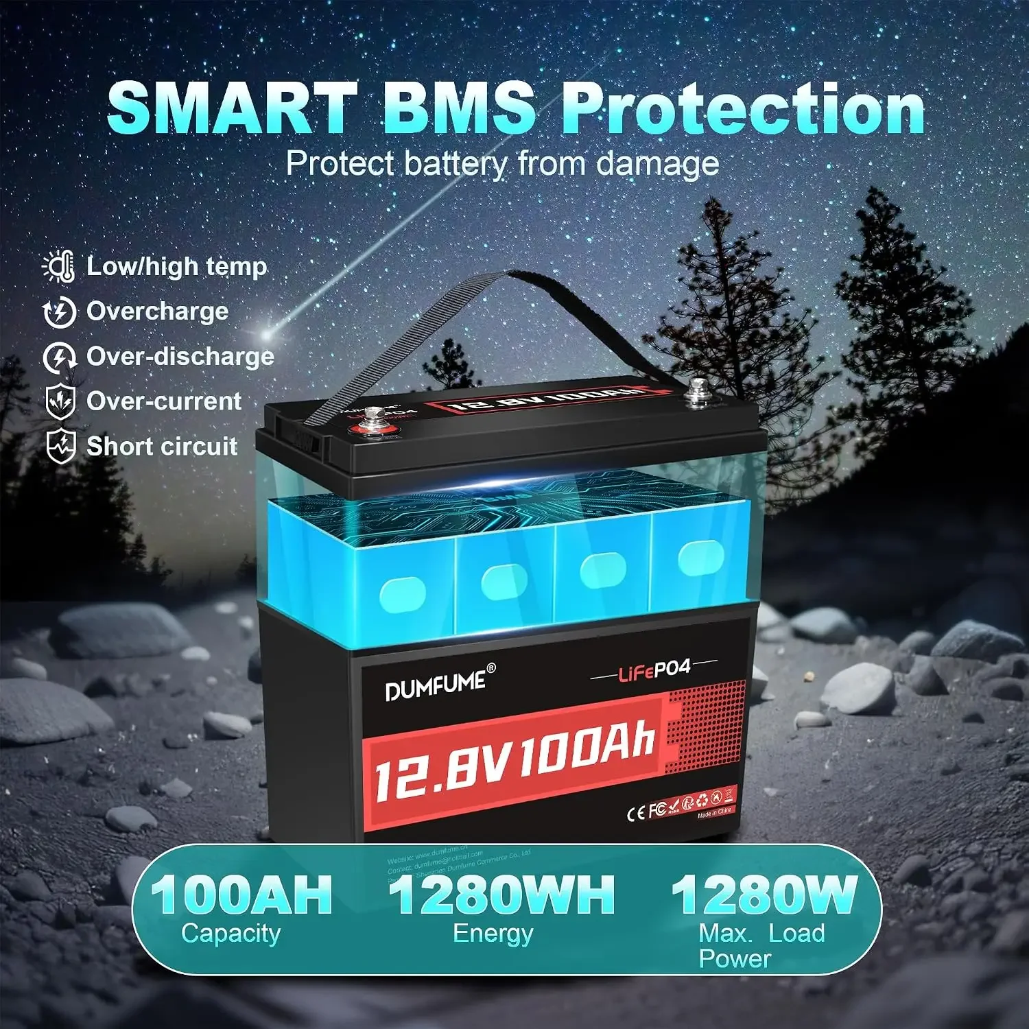 2 Packs 12.8V 100Ah LiFePO4 Lithium Battery With 100A BMS, Customized