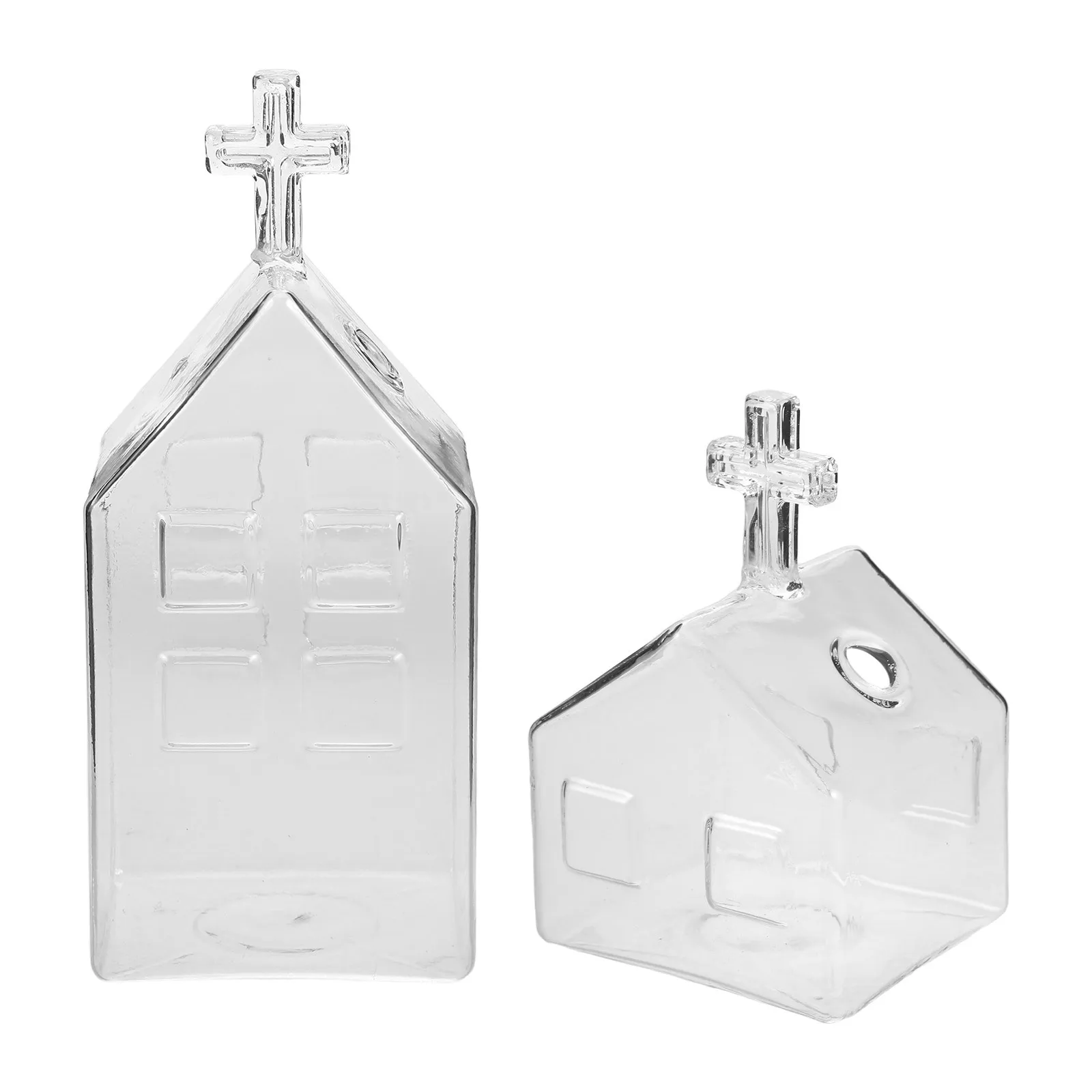 

2Pcs Glass Bud Vases Christian Church House Shape Desk Decor Religious Hydroponic Clear Flower Bottles Centerpiece Vases Home