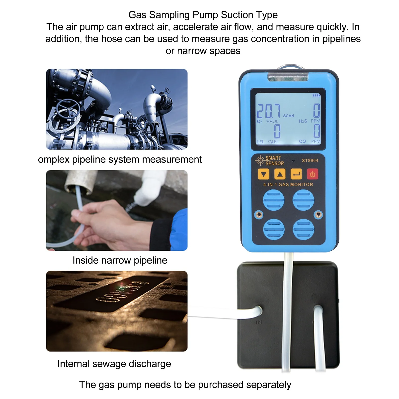 Gas Tester Accurate Measurement Rechargeable Gas Detector 3 Alarm Modes Short Response Time 4 in 1 for Agriculture