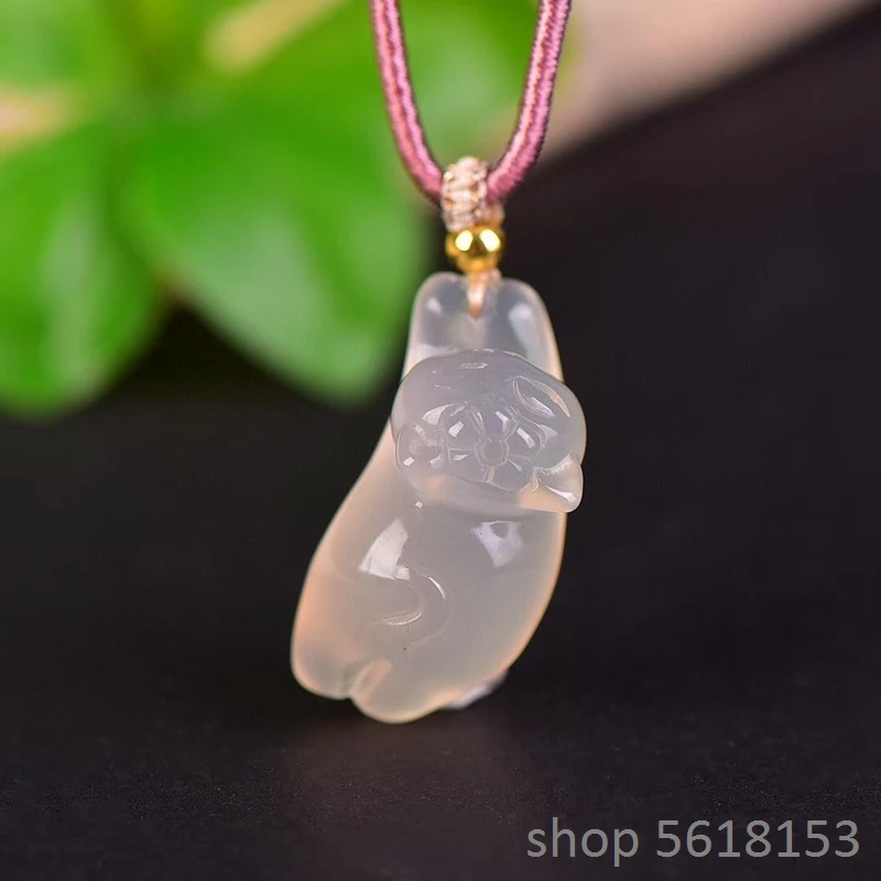 beautiful white chalcedony charm cat necklace