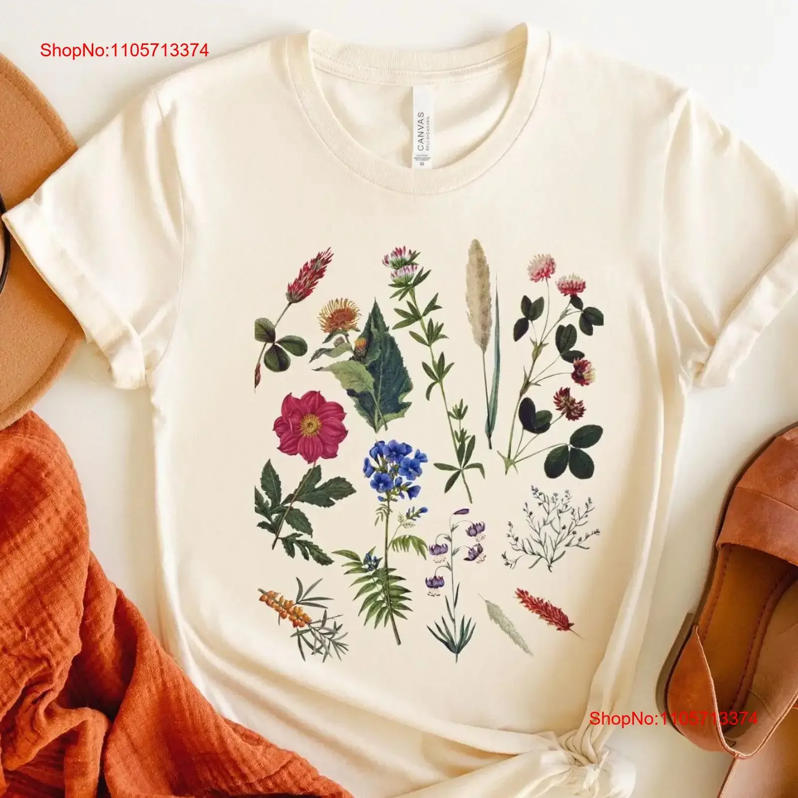 Pressed Flower T Shirt Boho Wildflower Plant Lady Botanical Cottagecore Pomegranate vintage Washed Soft Top For Everyday Wear