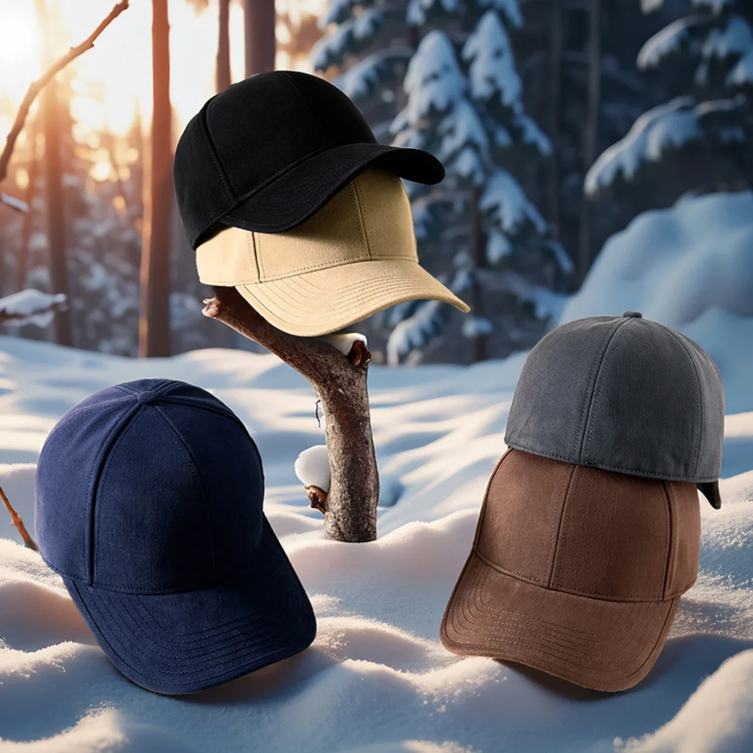 Keep Warm Plush Full Closed  Thicken Fitted Caps Winter New Dad Hip Hop Hats Baseball Bill Cap Elder Outdoor Visor Brim Era