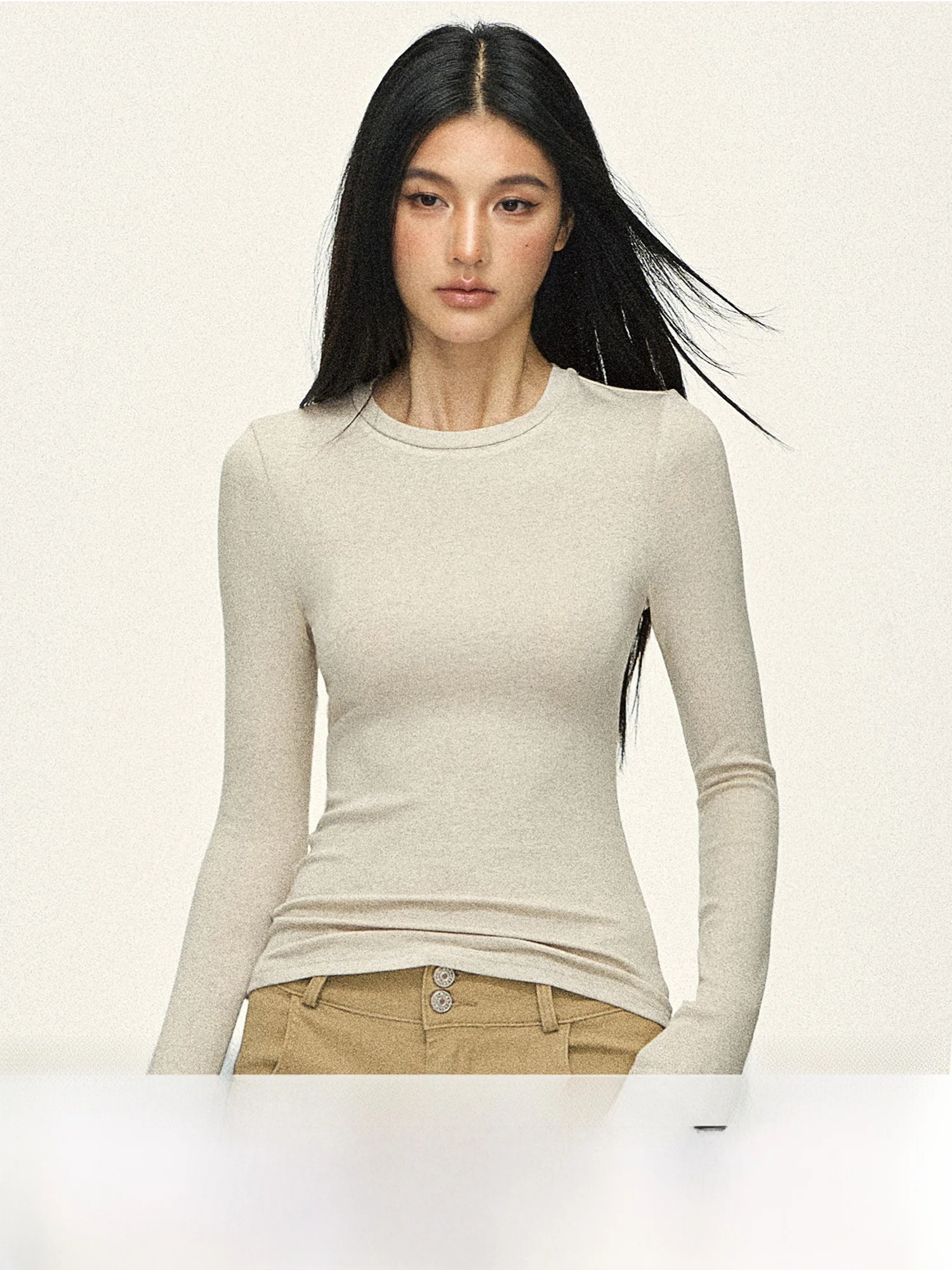 

0PASSION Silk Wool Color round Ne Base irt Women's High nce Aosphere Slimming Versatile Top