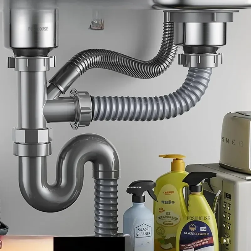 

Drain Pipe Drainer Double Trough Dishwasher Universal Full Set Kitchen Sink Drain Pipe Accessories Sink Deodorizing