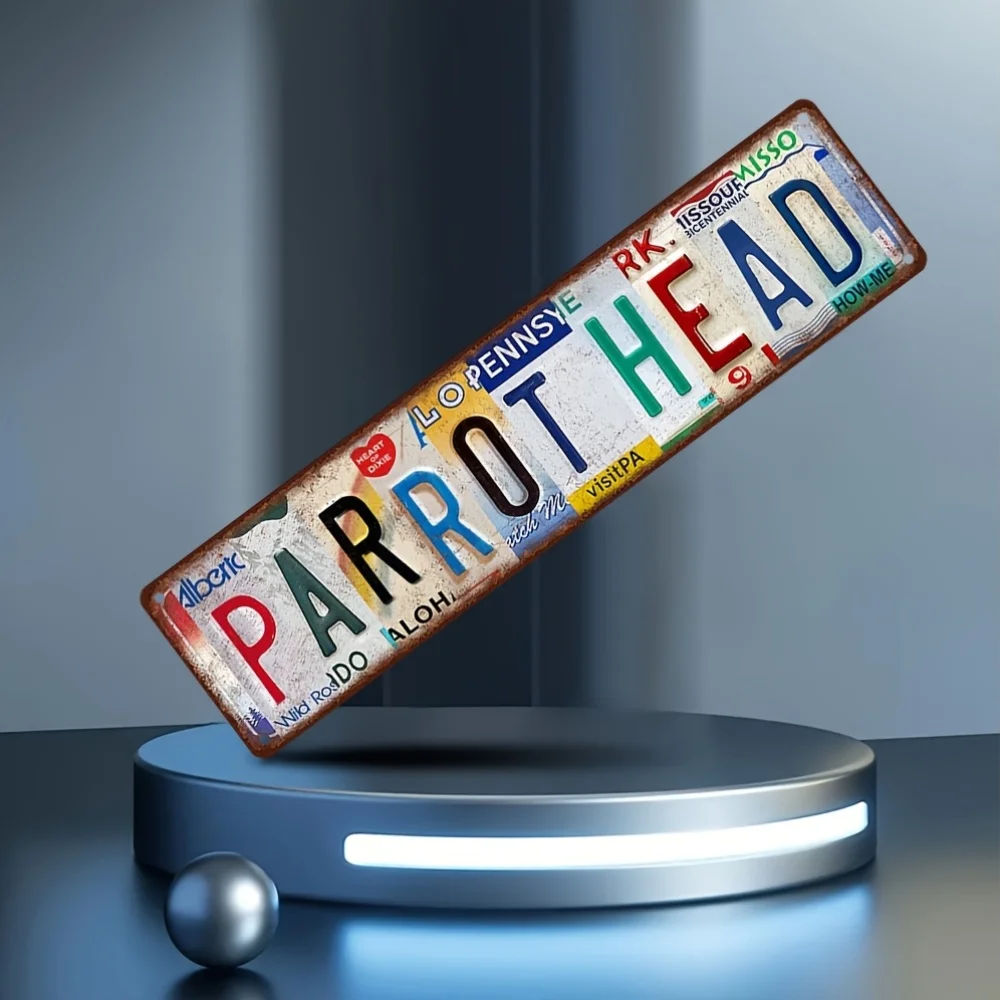 A 'parrot Head' Design, with A Vibrant and Weathered Appearance. This UV-printed Metal Wall Art Is Perfect for Decorating Homes