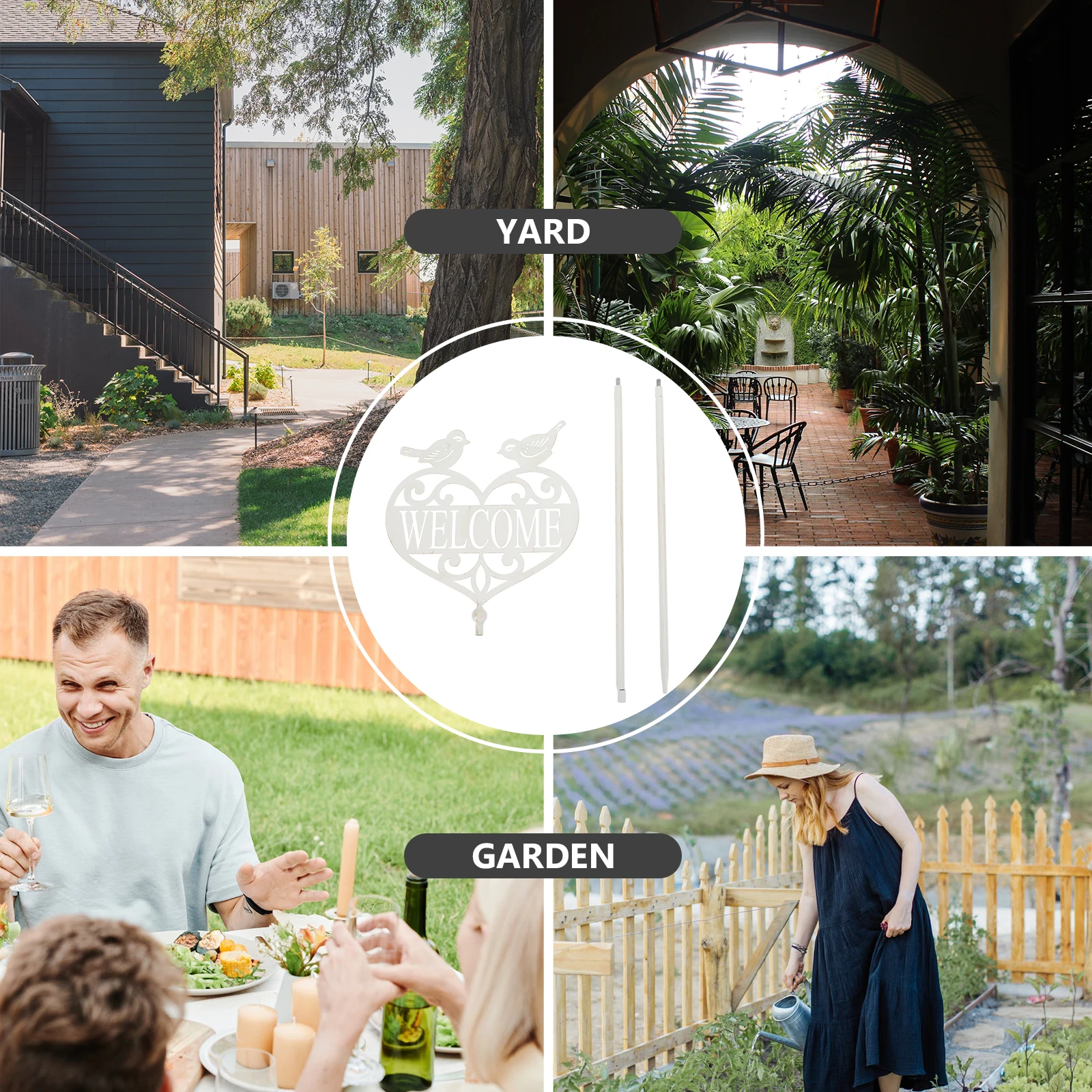 

Welcome Sign Garden Stake Lovely Decor Yard Courtyard Balcony Villa Iron Durable Spring Outdoor Stakes Wreath