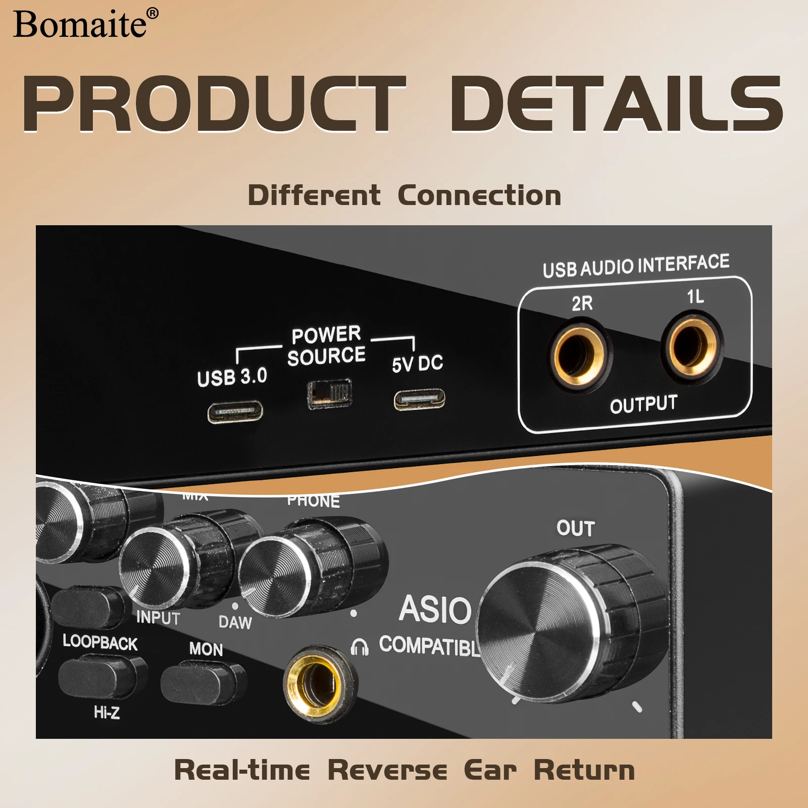 MQ22/44 ASIO Audio Professional Sound Card 2/4 قناة USB واجهة الصوت للتسجيل المباشر