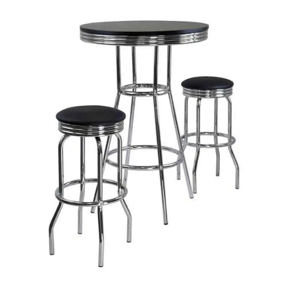Round Pub Table Kitchen Bistro Pub Counter Table Dining Table, Black & Chrome