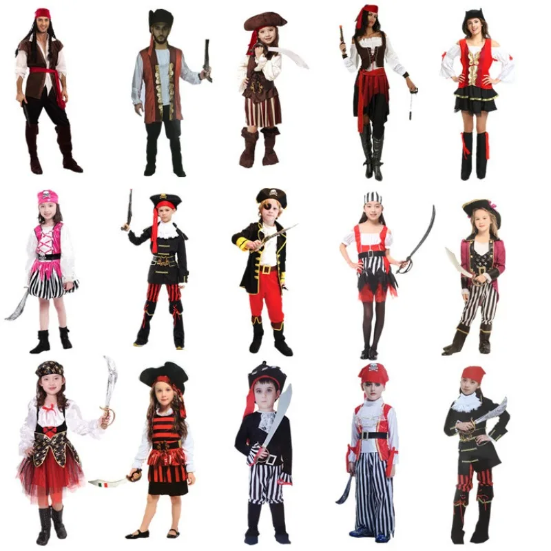 Purim Cosplay Caribbean Pirates Costume Full Set Children Role Play Outfit Boys Girls Halloween School Stage Performance