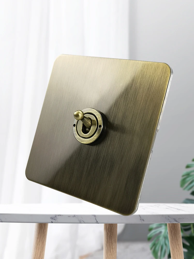 Antiek bronzen stalen plaat wandschakelaar retro schakelaar, 2-weg dimmer 1-4 gangen, EU-standaard stopcontact - afbeelding 2