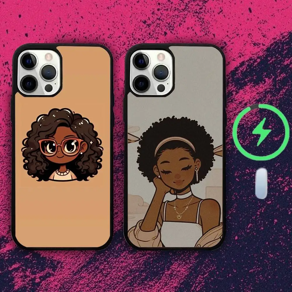 

Black Afro Girl Phone Case For iPhone 16e,16,15,14,13,12,11,Plus,Pro,Max,Mini Magsafe Magnetic Wireless Charging