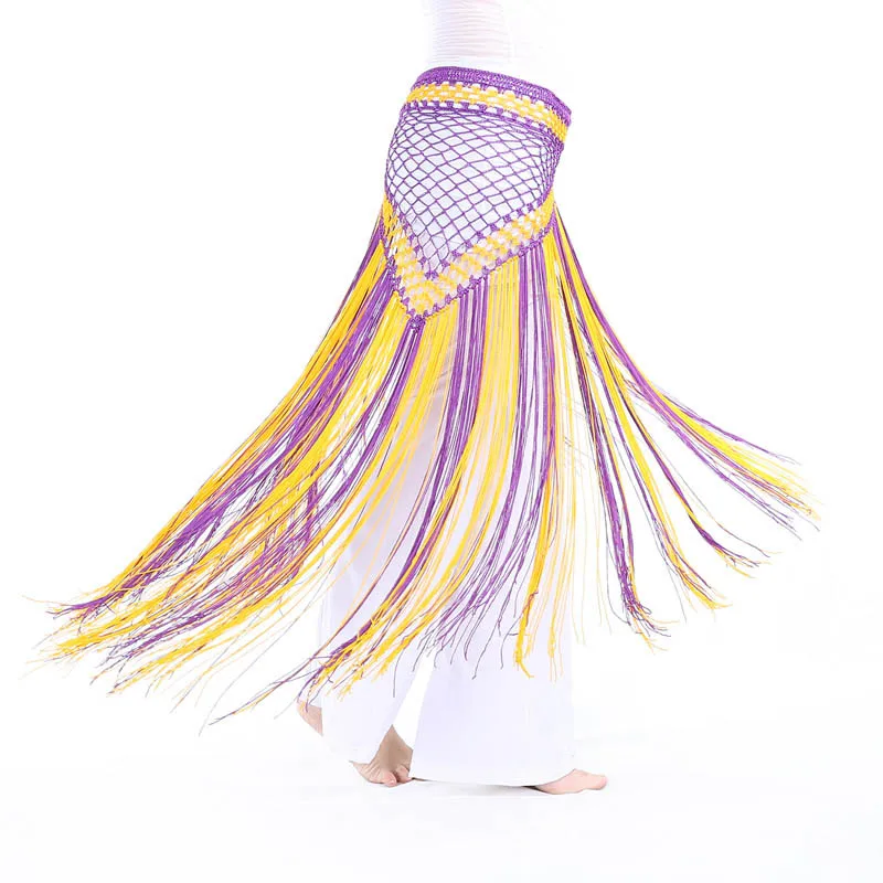 Lady's oriental belly dance fringe tassel hip scarf hollow Spanish belt skirt mermaid wrap towel waist chain dancewear suit