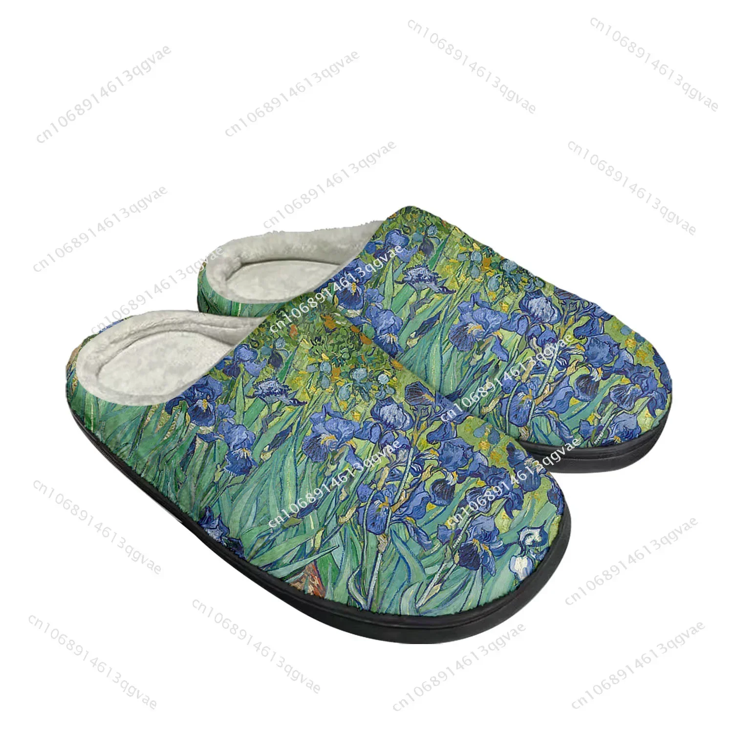 

Van Gogh Oil Painting Iris Flower Home Cotton Custom Slippers Mens Womens Sandals Plush Bedroom Keep Warm Shoes Thermal Slipper