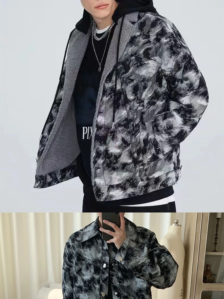 High-Cotton Tie-Dyed Jacquard Washed Denim Fabric Autumn and Winter Thickening High-End Clothes Pants Jacket Clothing