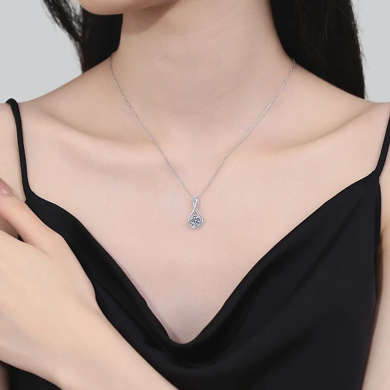 

2CT S925 Серебряное муассанитовое ожерелье с подвеской в виде слезы ангела для женщин - Ins Style Изысканная универсальная высококачественная цепочка на ключицу ПОДАРОК