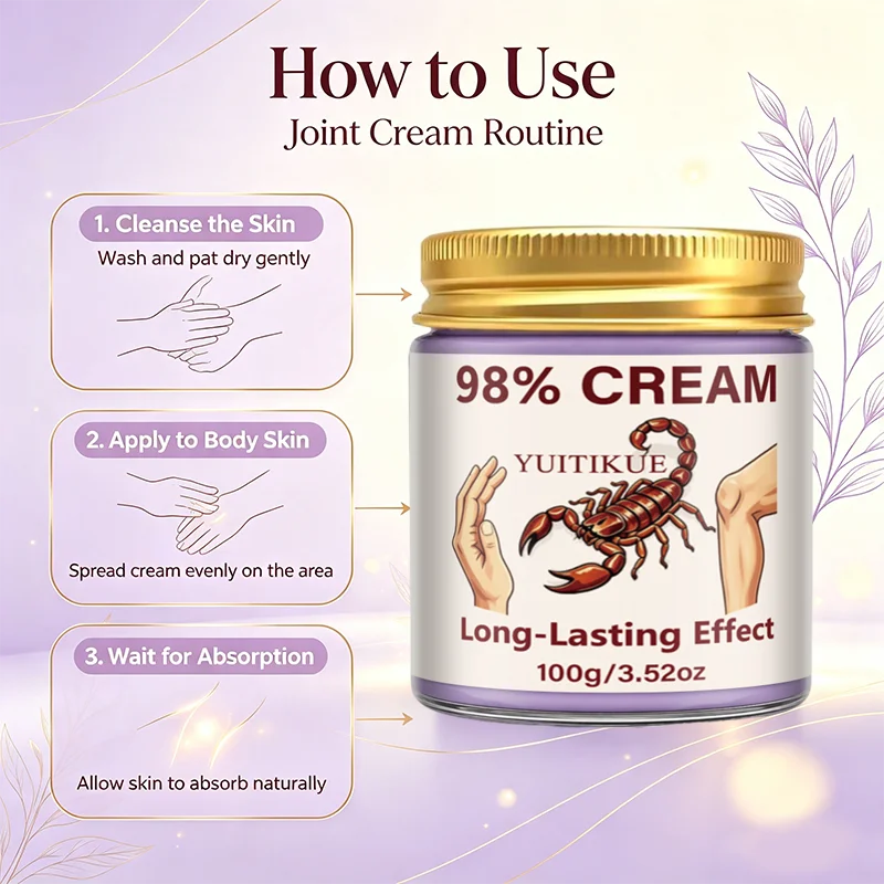 YUITIKUE 98% Joint Skin Care Cream 100g Scorpion Formula Fast Absorb Long‑Lasting Non‑Sticky Moisturizing Body Massage Cream