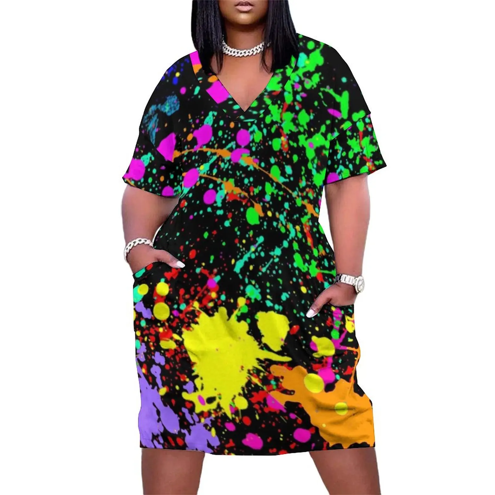 Neon Splatter Paint Loose Pocket Dress clothes for woman long sleeve dress summer dresses women 2024 elegant dresses for women