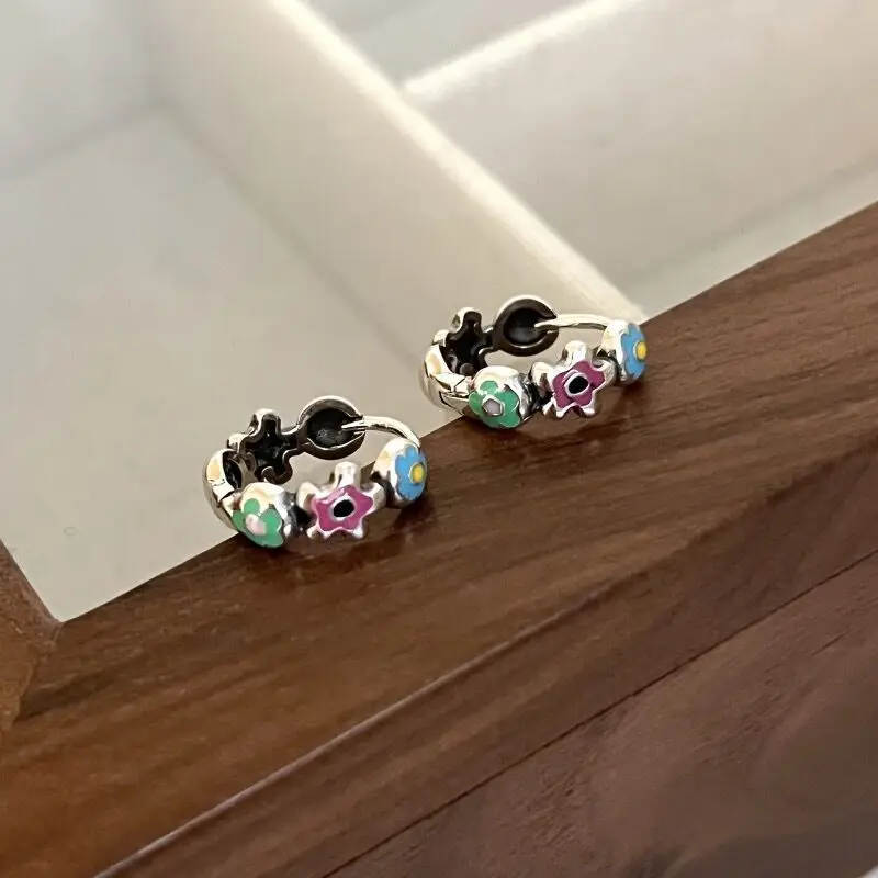 REETI 925 Sterling Silver Earrings Flower Drops Glaze Color Creative Hot Sexy Jewelry For Women Gift Customized