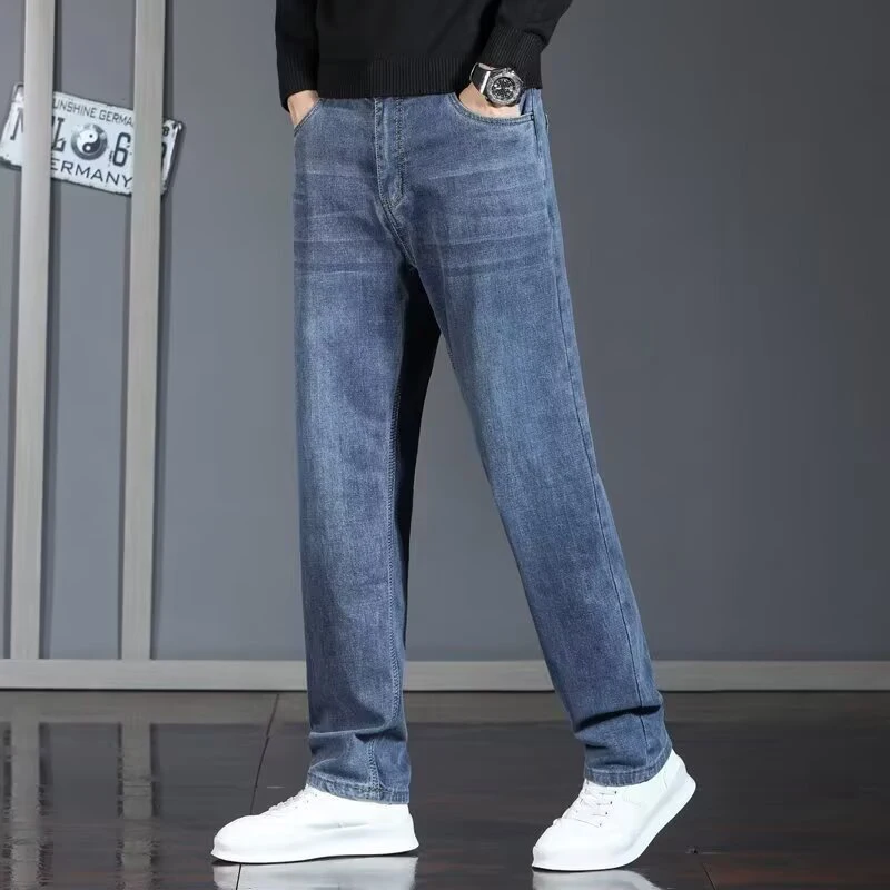 2026 Fashion Baggy Straight Leg Jeans Men High Quality Wear-resistant Casual Pants Male Comfortable Stretch Denim Trousers