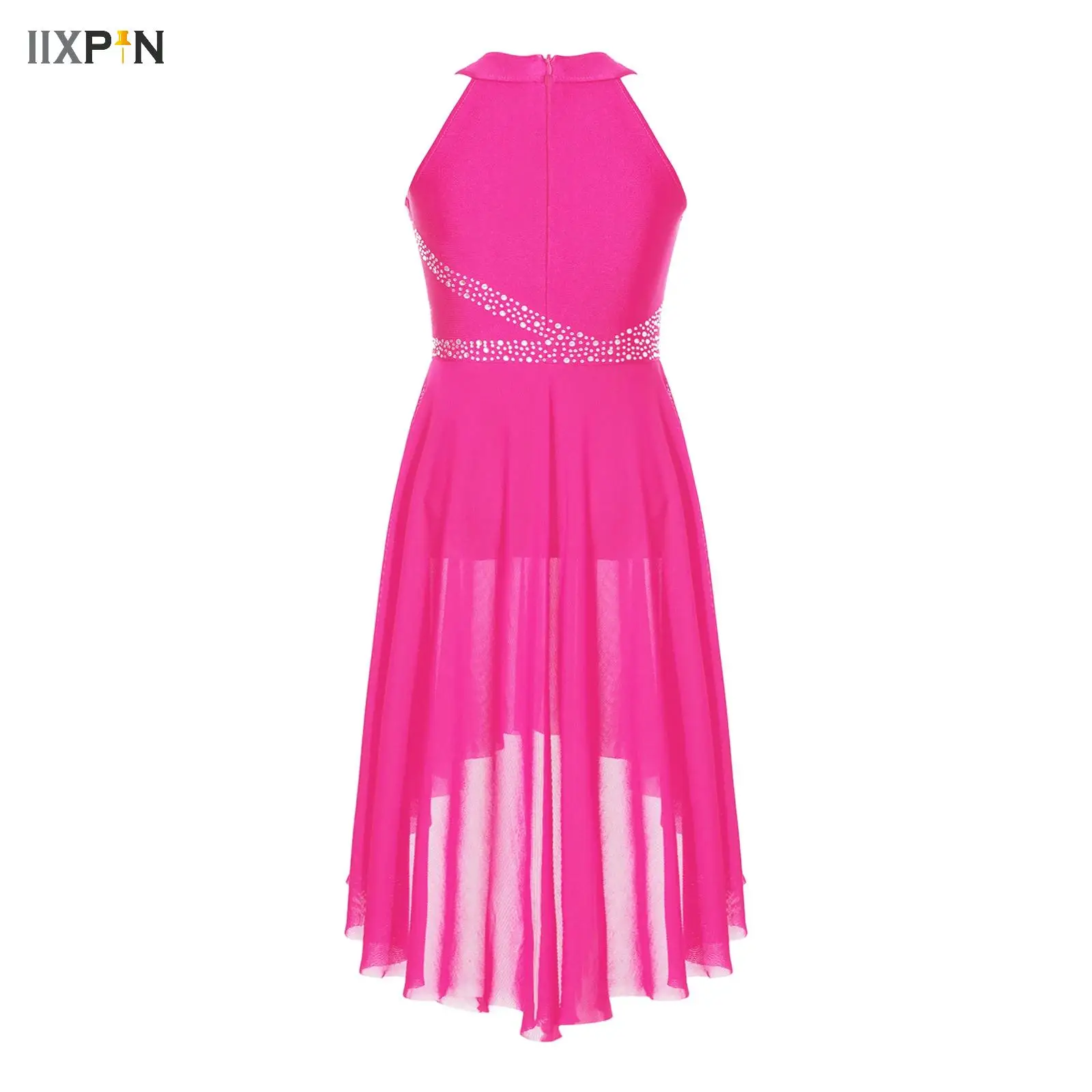 Children Girls Ballet Gymnastics Leotard Lyrical Modern Contemporary Dance Dress Ruched High-Low Tulle Figure Skating Dancewear