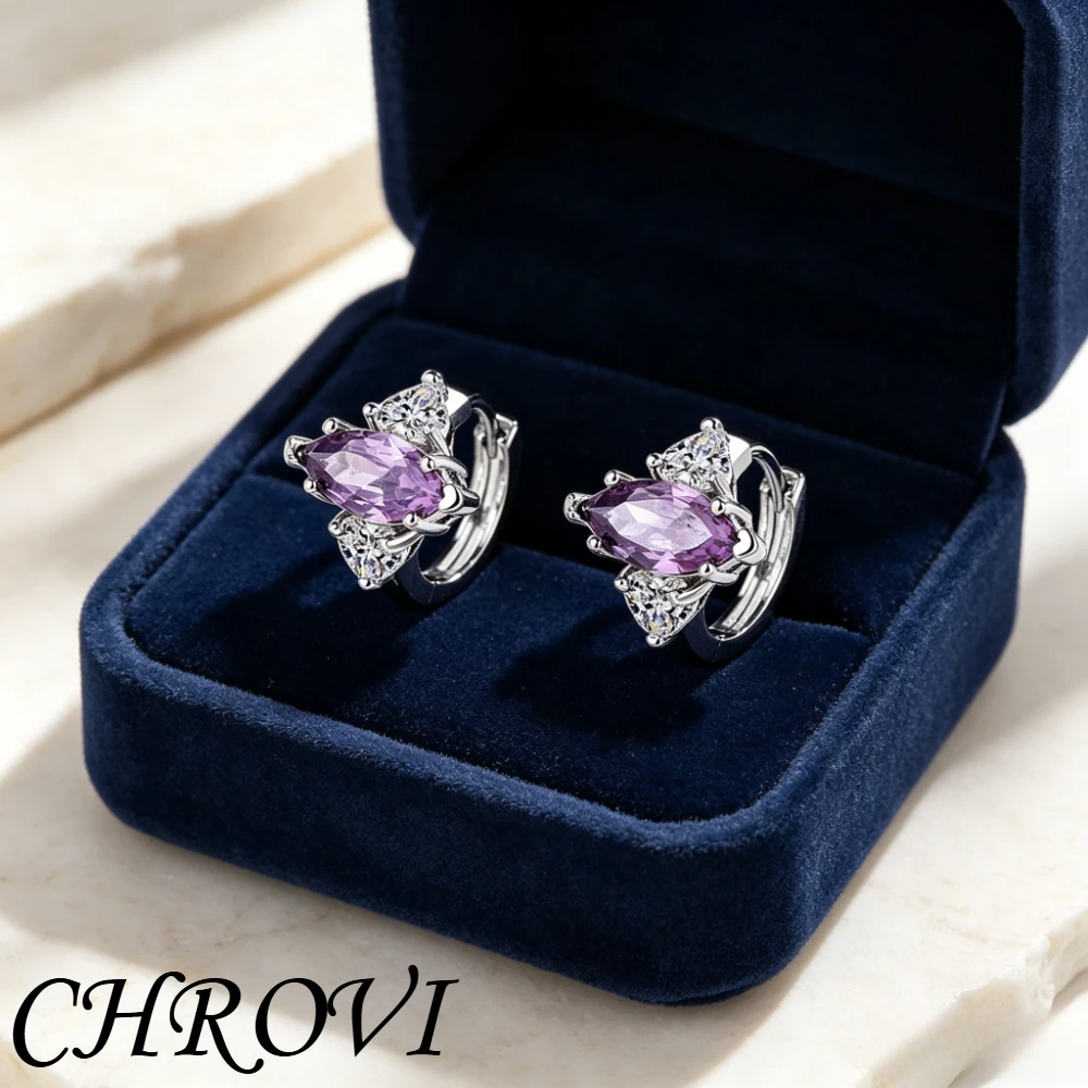 Luxury-Style 925 Sterling Silver Ultra-Shiny Purple Diamond Ear Ring - Fashionable and Unique Ear Jewelry for Women