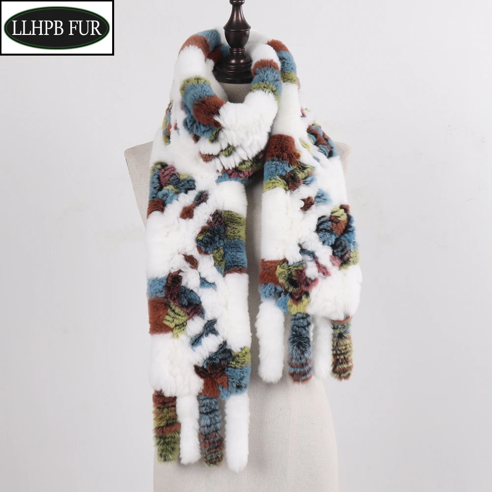 

New Women Winter Quality Real Rex Rabbit Fur Scarf Natural Rex Rabbit Fur Scarfs Lady Soft Hand Knitted Rex Rabbit Fur Scarves