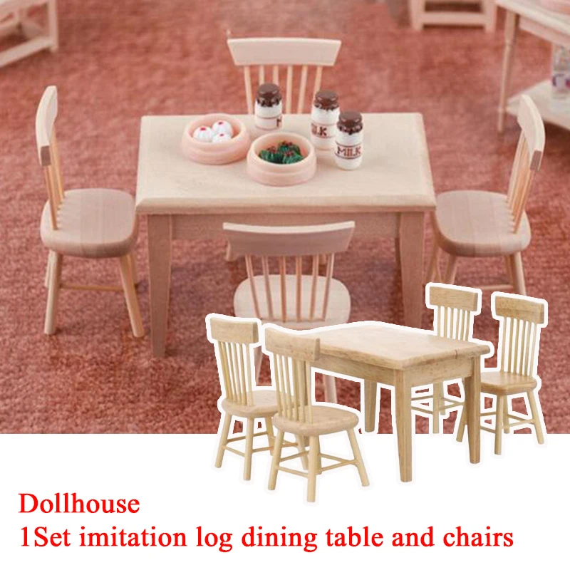 1: 12 Miniature Model Mini Oak Dining Table Chair Table Table Doll House Accessories DIY