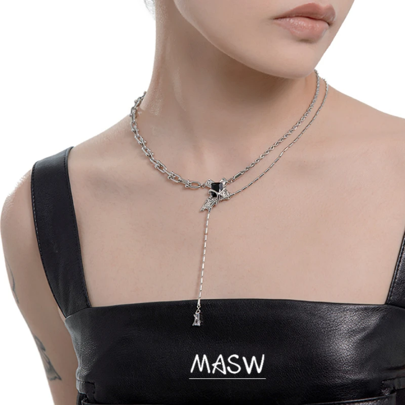 

MASW Original Design Chain Necklace For Women Cool High Quality Brass Silver Plated Black Pendant Necklace Jewelry For Women