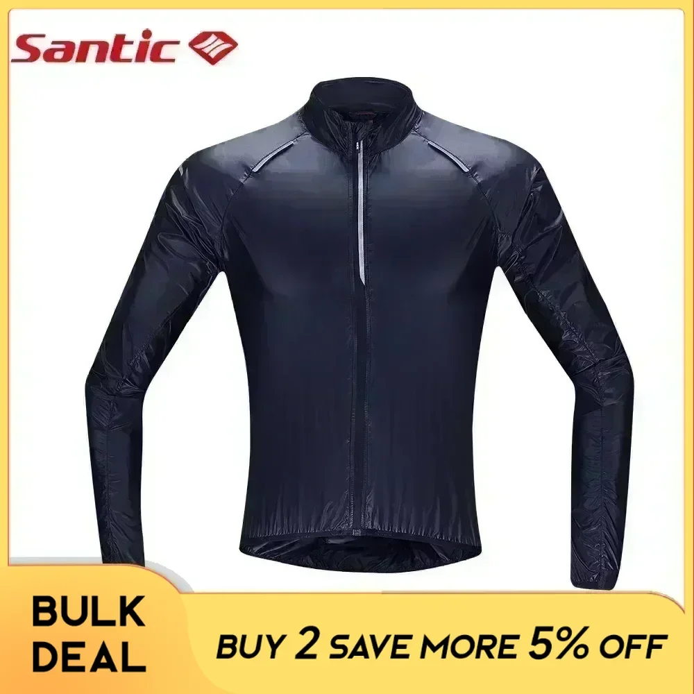 Santic Men's Cycling Skin Coat Lightweight Visible Waterproof & Windproof Windbreaker Packable MTB Bike Riding Running  Jackets