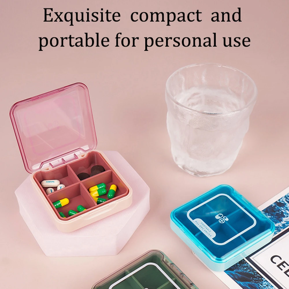 1 Piece Portable 4-Cell Small Medicine Box, Sealed Moisture-Proof, Portable Medicine Storage Box, Suitable For Travel, Outdoor