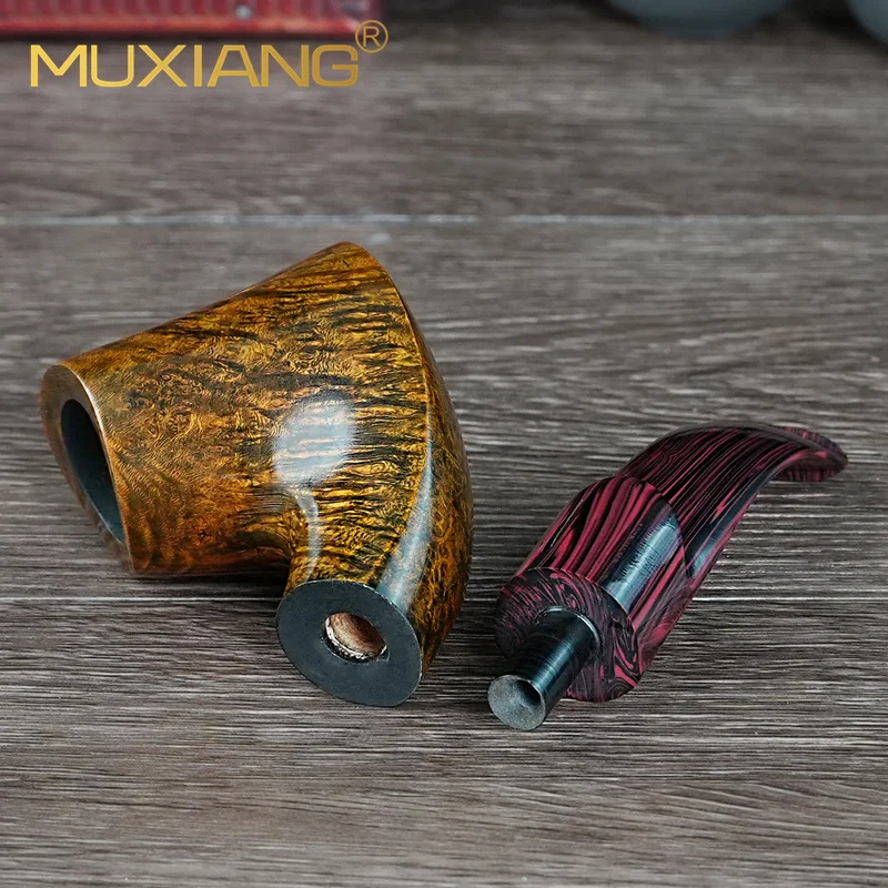 MuXiang Classic Volcanic Pipe Flame Patterned Pipe Briarwood Tobacco Pipe 3mm Filter Cumberland Mouth Handmade Smoking Pipe