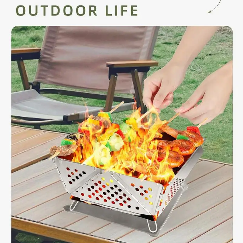 Folding Tent Stove Portable BBQ Charcoal Grill Stainless Steel Mini Charcoal Grill Camping Stove Mini BBQ cooking Tool Kit