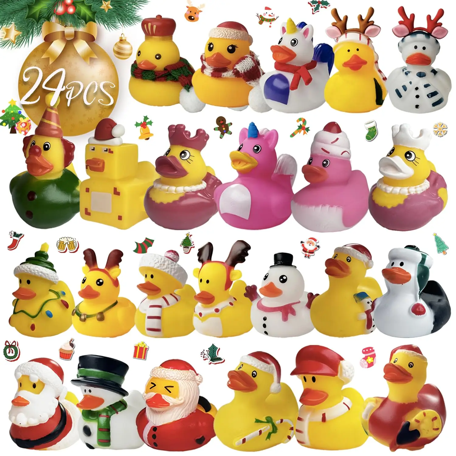 24Pack Christmas Rubber Duck Baby Shower Accessorie Jeep Bath Toys for Kid Boy Girl Toddler Christmas Party Stocking StufferGift