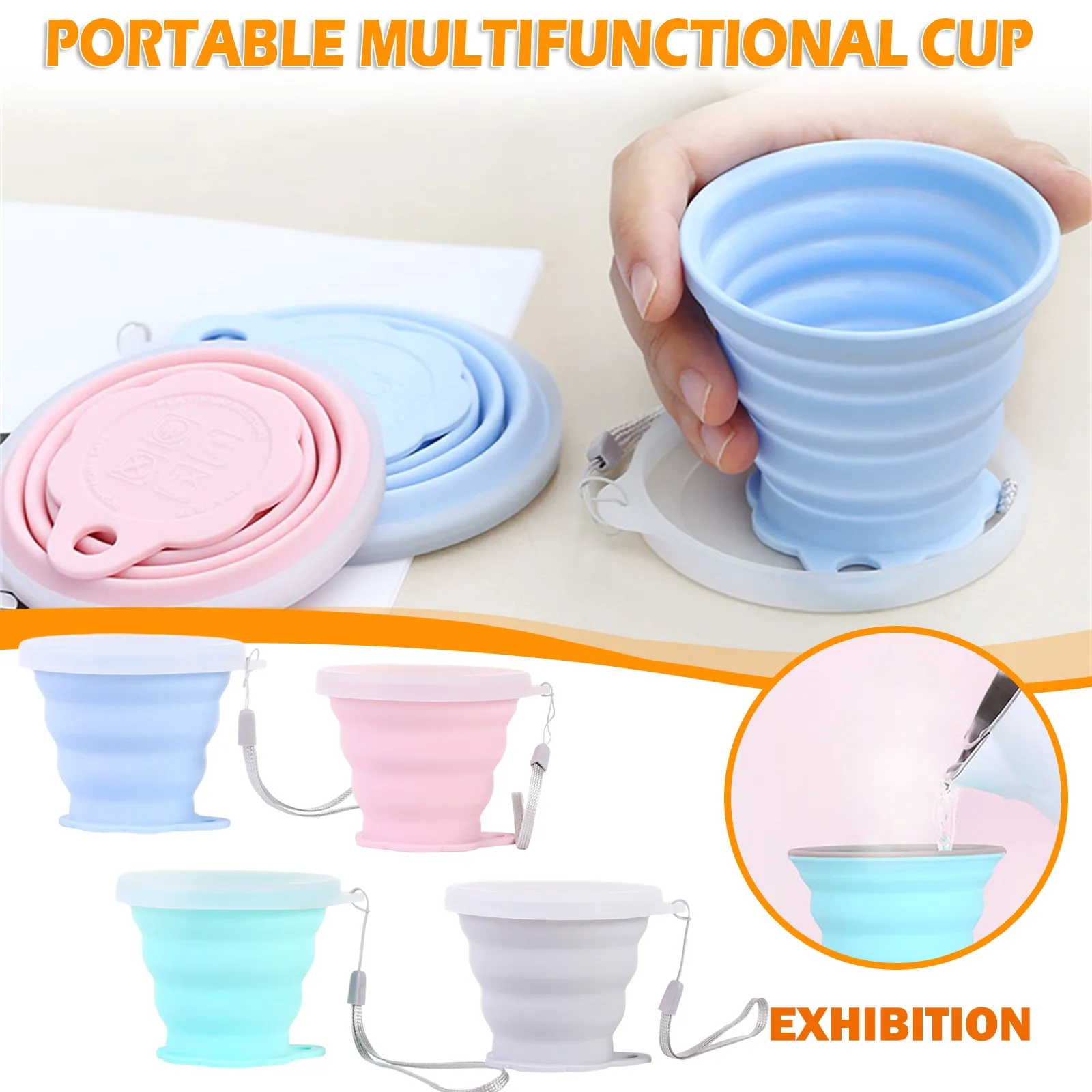 150ml Collapsible Cup Travel Collapsible Foldable Mug Silicone Cup Folding Cover Lid Outdoor Coffee Cups Retractable Travel Copa