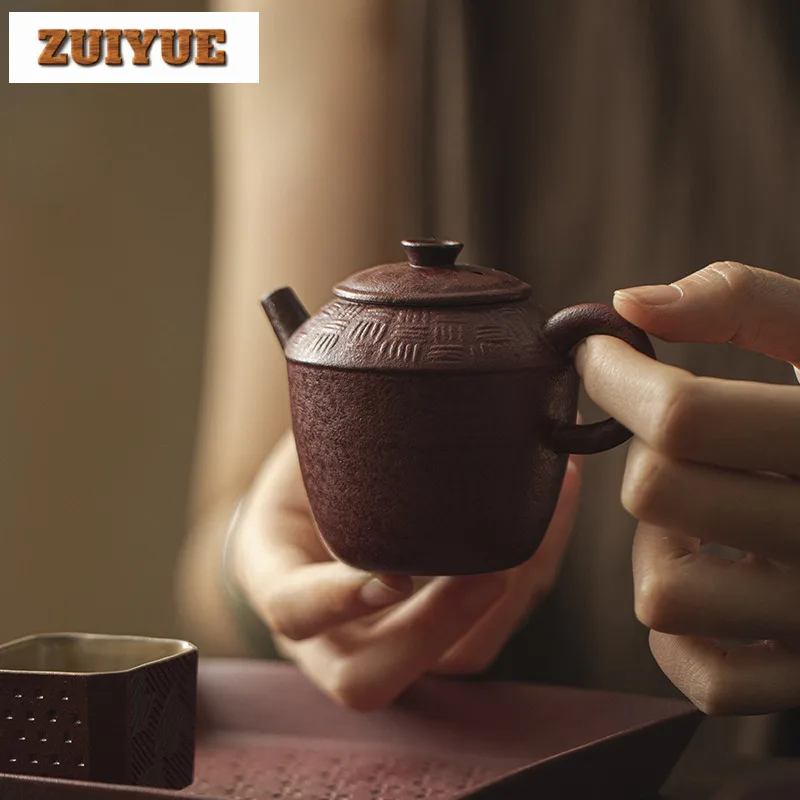 125ml Handmade Rough Pottery Teapot Japanese Boutique Ball Hole Filter Teapot Creative Small Pot Tea Maker Kettle Cafes Crafts