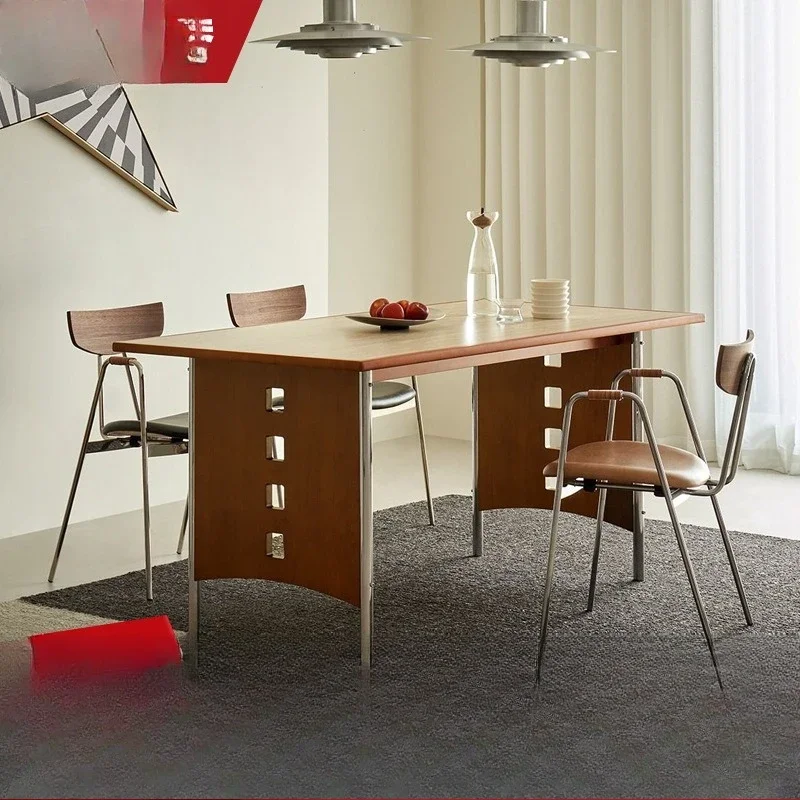 Solid wood French retro rock slab home Nordic simple small apartment dining table and chair combination