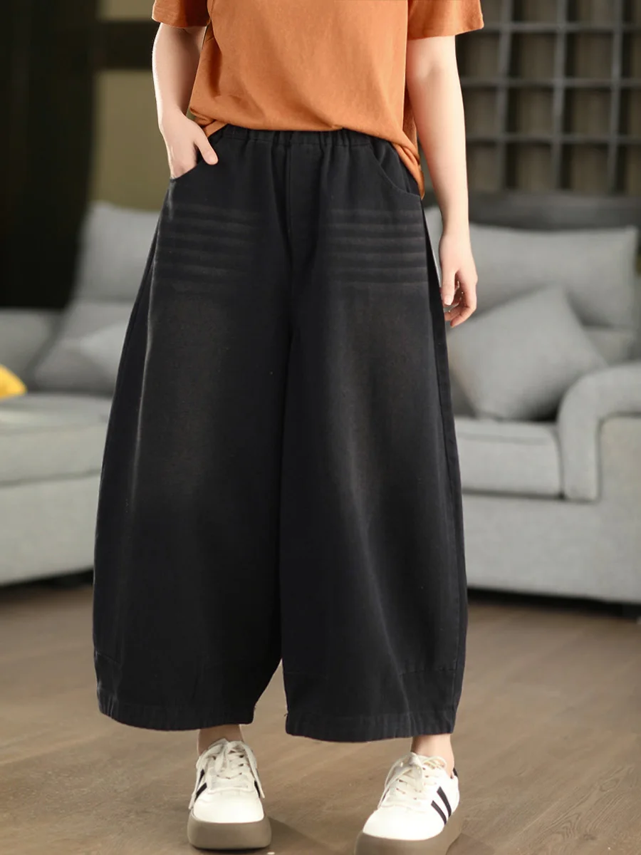 

Женские джинсы-клеш в стиле ретро с эластичным поясом, свободные, укороченные, для повседневного образа, весна