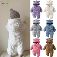 Winter Baby Bear Hooded Romper Thicken Fleece Warm Heart Flannel Toddler Girl Jumpsuits Infant Boy Bodysuit For Newborn Clothes