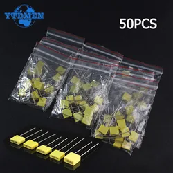 50PCS Polypropylene Capacitor 100V Polypropylene Safety Plastic Film Correction Capacitor Kit 1nF~0.47uF 102J 103J 473J 224J474J