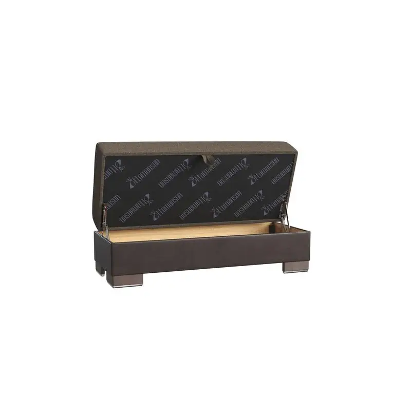 Upholstered Convertible Ottoman with Wood Trim, Storage, Brown PU Polyester