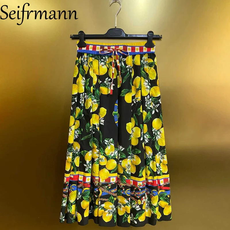 

Seifrmann 2026 Весенняя женская новая модная повседневная юбка-полусолнце из хлопка с эластичным поясом и складками