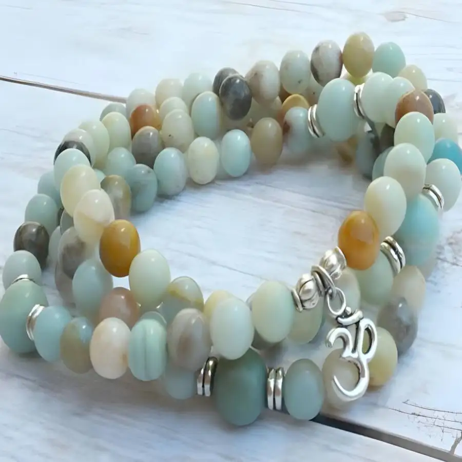 

6mm Amazoniteite Bracelet 108 Beads Buddha Pendant Women elastic zazen tassel Tibetan Meditation Hand Japa Sacred Jewelry
