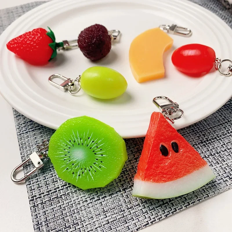 Simulated Fruit Keychain Creative Fashion New Cute Food Strawberry Yangmei Model Toy Car Phone Bag Pendant Ornament Gift Llavero