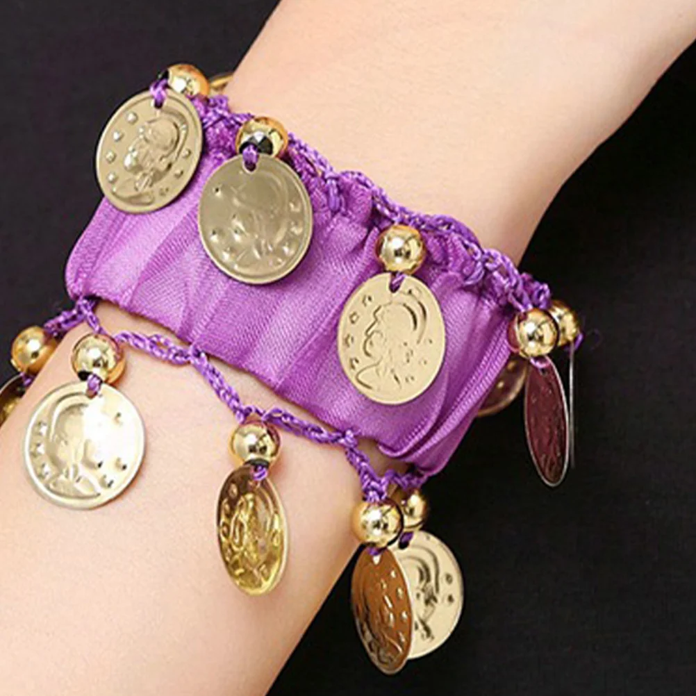 

2Pairs Belly Dance Bracelet Coin Tassel Supple Lightweight Dance Hand Chain Crisp Sound for Performance Use Coin Bracelets