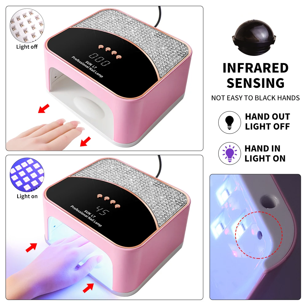 Limegirl LED مصباح الأشعة فوق البنفسجية للأظافر التجفيف السريع هلام طلاء الأظافر الراتنج 4 الموقت الماس تصميم 45LED UV مانيكير ضوء آلة مجفف