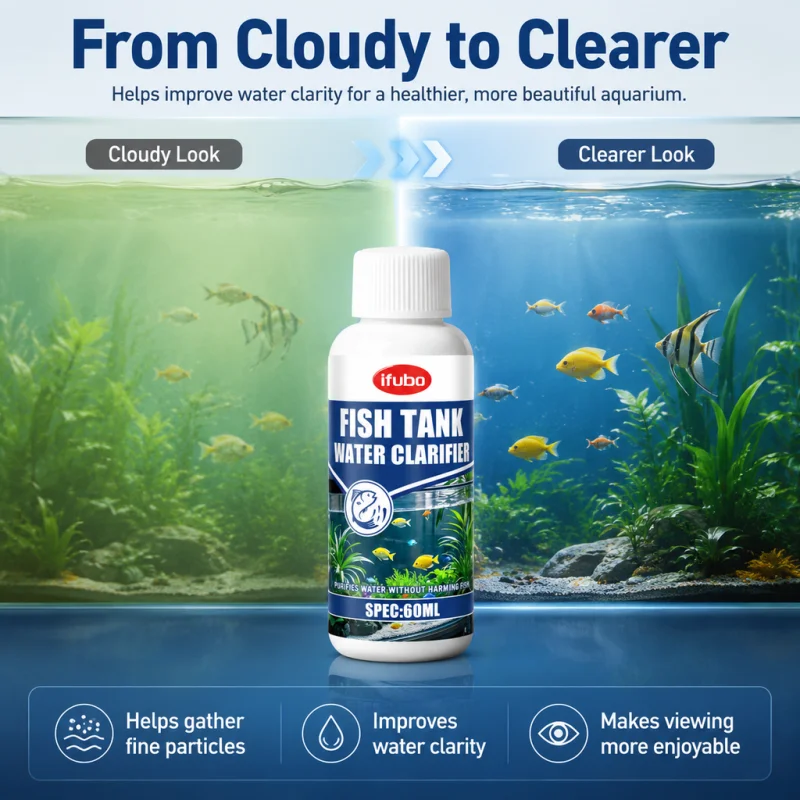 IFUBO Aquarium Water Clarifier Fish Tank Cloudy Water Cleaner 60ML Particle Clumping Clear Water Treatment For Aquarium Care