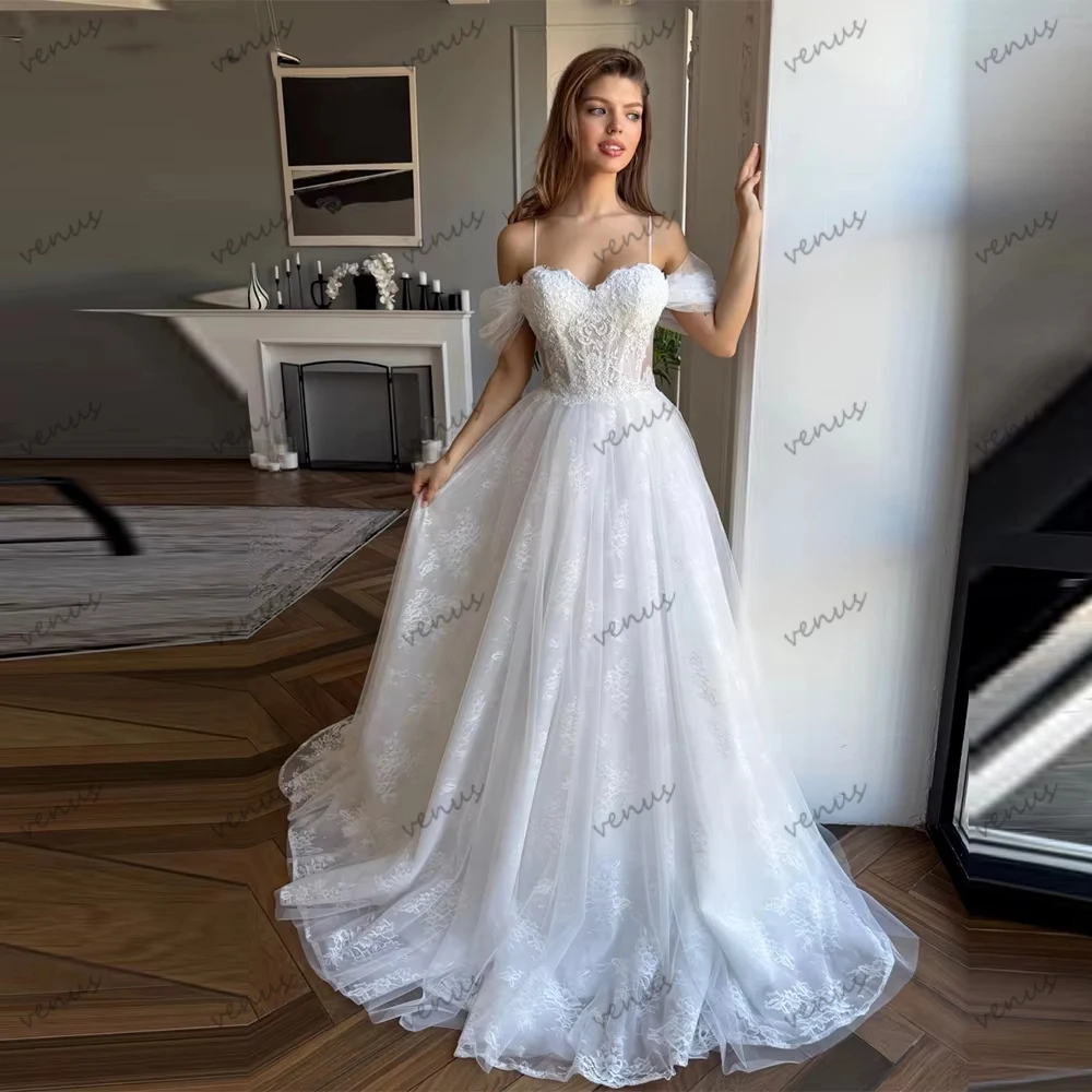 

Glamorous Wedding Dresses Vintage Bridal Gowns Lace Appliques Spaghetti Straps Robes Sweetheart Customized Vestidos De Novia