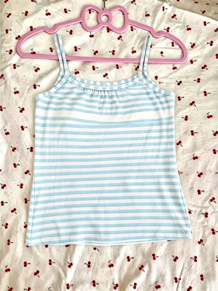 Y2K Vintage Striped Vest Women Fairy Grunge Harajuku Hottie Sleeveless Crop Tops Cute Daily Streetwear Chic Clothes